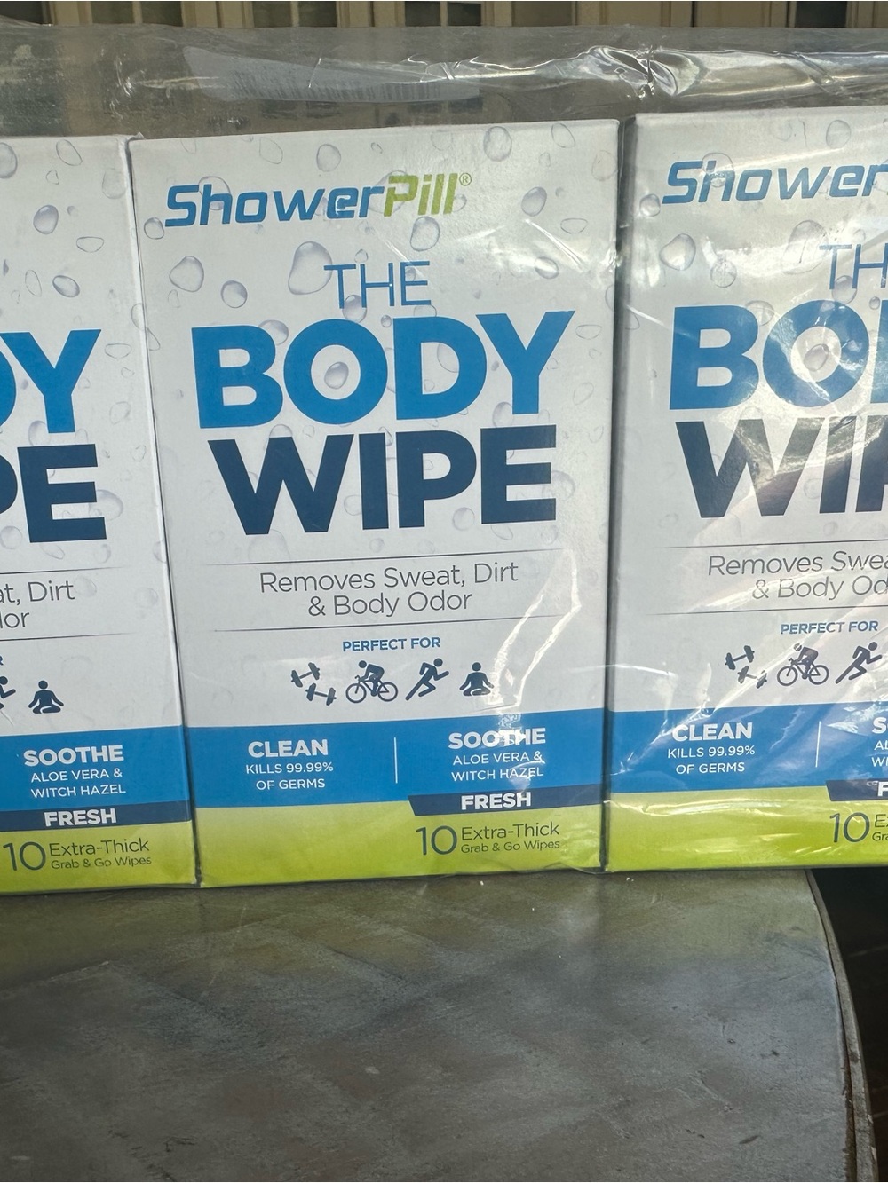 NIB The Shower Pill Body Wipe Fresh - Aloe & Witch Hazel. 3 boxes. 10 wipes/box